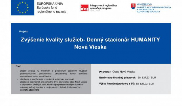 Fotka - Zvýšenie kvality služieb - Denný stacionár HUMANITY Nová Vieska