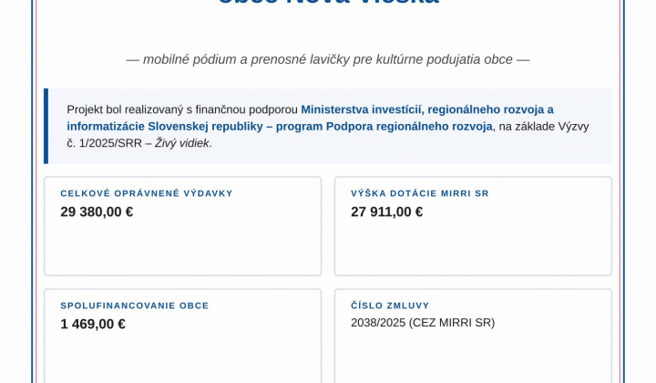 Fotka - Modernizácia kultúrnej infraštruktúry obce Nová Vieska 